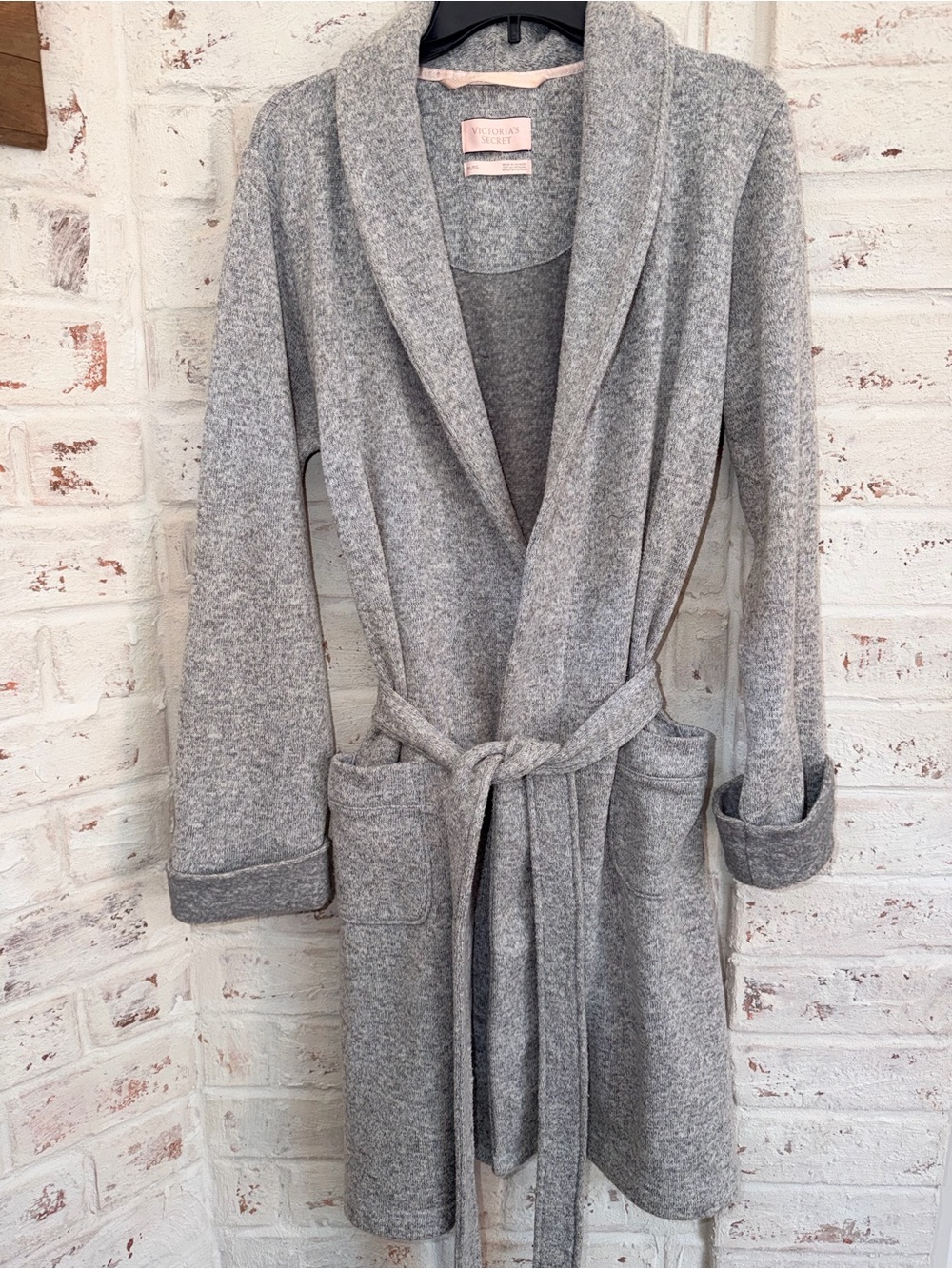 Victoria’s Secret Heather Gray Sweater Knit Robe XL Soft Lounge Wrap Belted